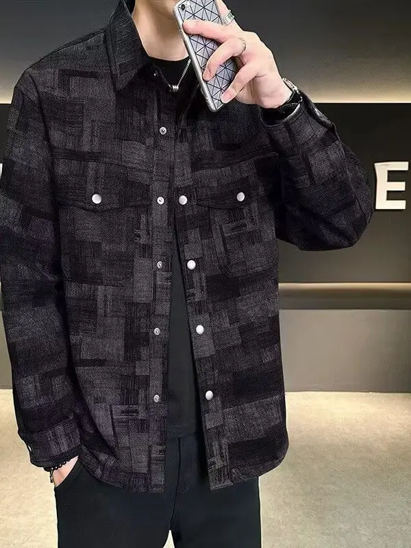 

Мужская куртка в клетку в стиле ретро, модная свободная повседневная верхняя одежда High Street, весна-осень, irt Sle, полиэфирное волокно