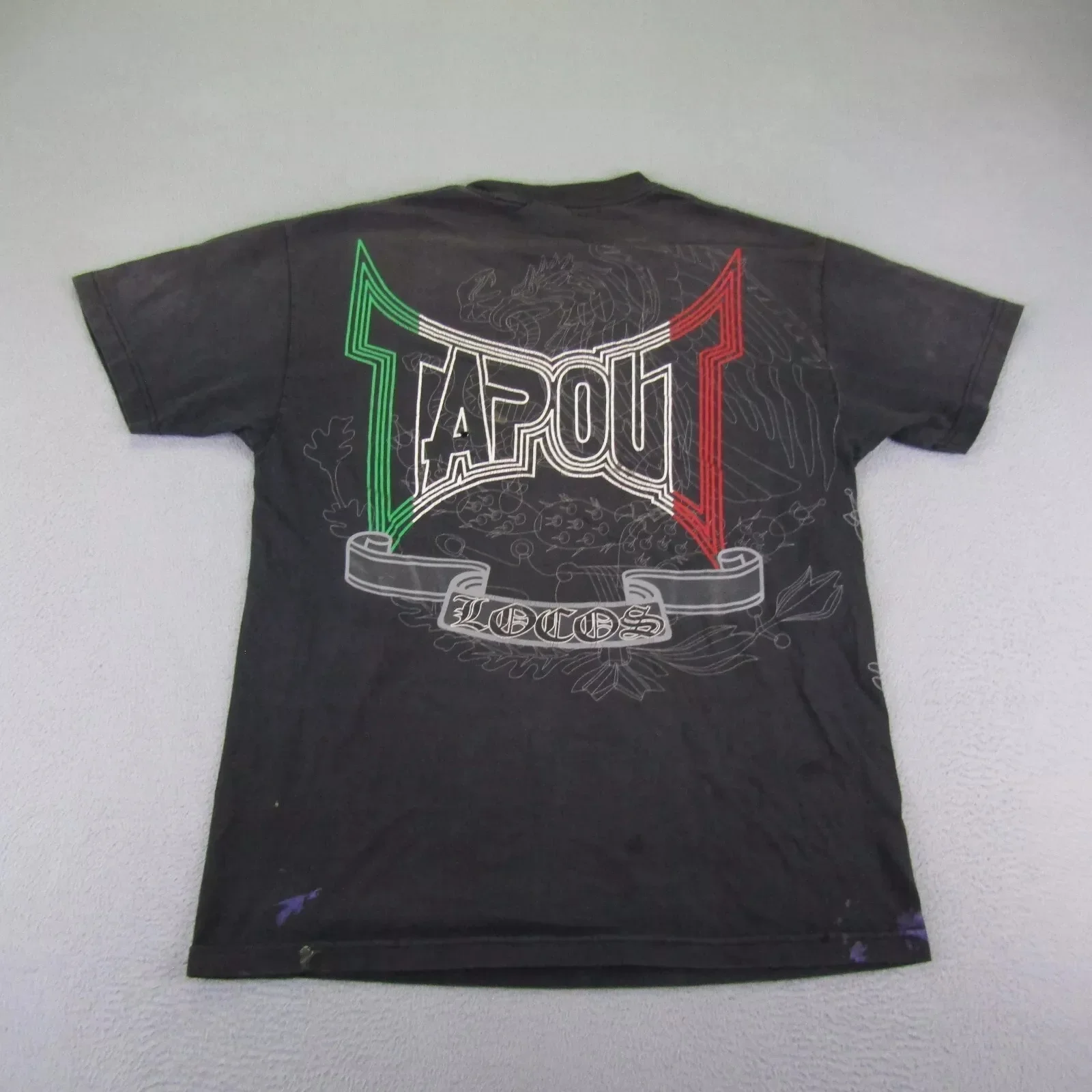 Y2K Vintage Shirt Mens Large Black Loco MMA Mexico USA Flags Martial Arts