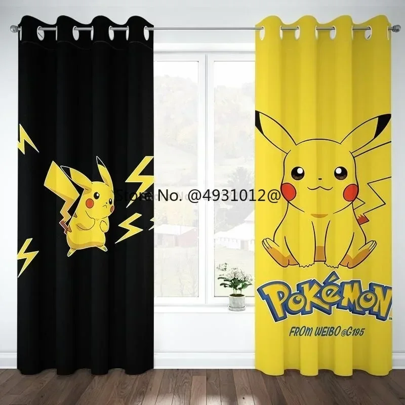 Hot Pokemon Window Curtain Pikachu Children Bedroom Cartoon Printed Kids Blackout Curtain Office Living Room Home Decor Gift