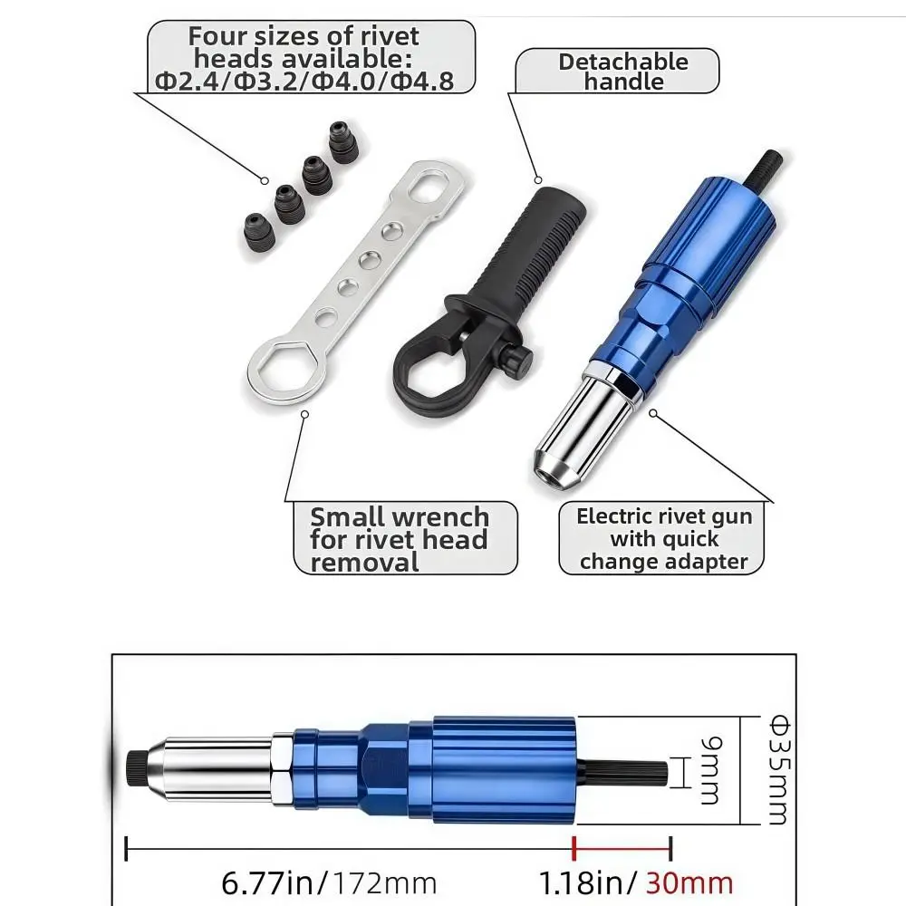 Aluminum Alloy Electric RivetGun Adapter Cordless Durable RivetGun Adapter Kit Portable Lightweight Electric Drill RivetGun