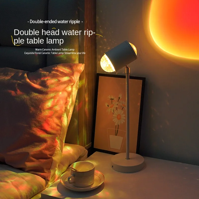 

Rotating water ripple lamp, ambient lamp, projection live broadcast background, dual head water ripple table lamp, sunset