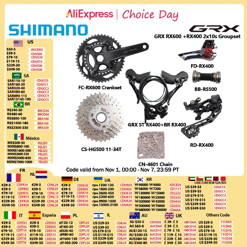 Shimano RX600 RX400 2x10S Group 170MM 46-30T Crankset GRX RX400 Shifter Brake Derailleur HG500 10s Cassette BB For Road Bike