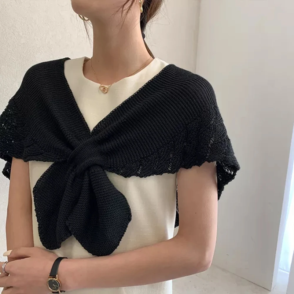 Women's Small Shawl Wraps Fishtail Knitted Shoulder Shrug Flapper Solid Color Evening Cover Up Multifunctional Scale Pattern D88