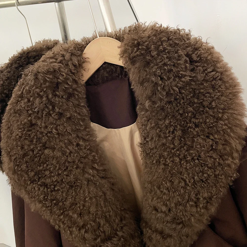 OFTBUY Neue Winter-Kurzjacke für Damen mit Echtem Lammfellkragen, Daunenjacke, Luxuriöser Warmer Mantel mit Natürlichem Entenfedern-Fell – Detail 10