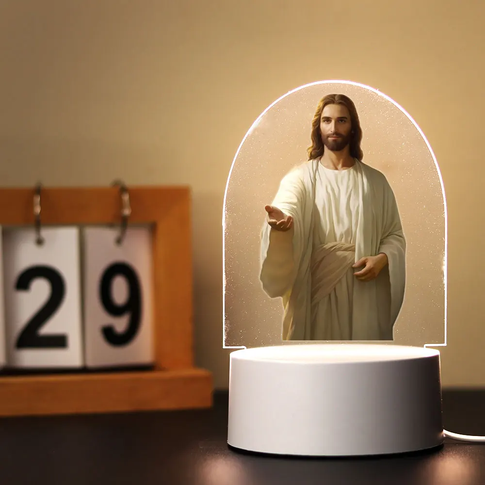 Dios Jesús ilusión 3d acrílico Led para habitación de niños mesa escritorio decoración los niños para dormitorio regalo de bautismo