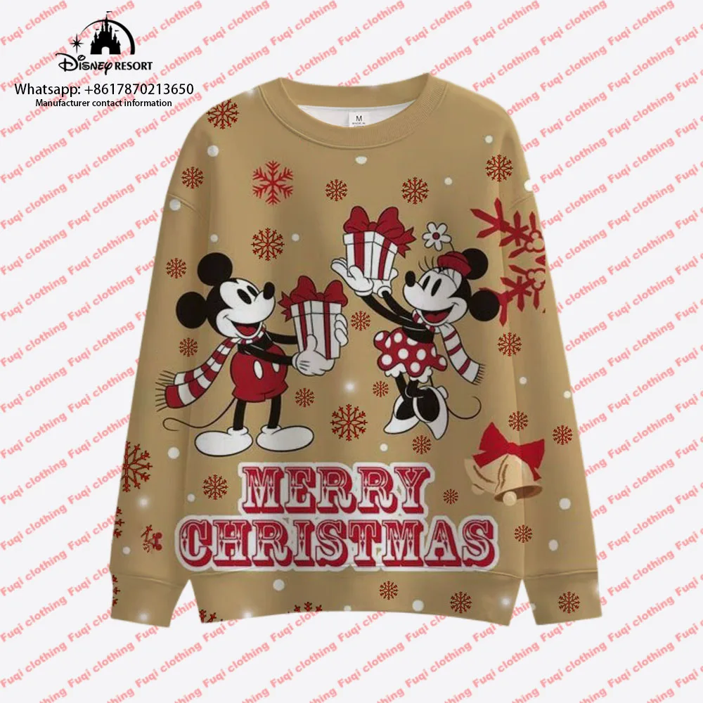 Buon Natale Serie Mickey Minnie Autunno Harajuku Girocollo Casual Felpa a maniche lunghe da donna Top da donna 2024 Nuovo