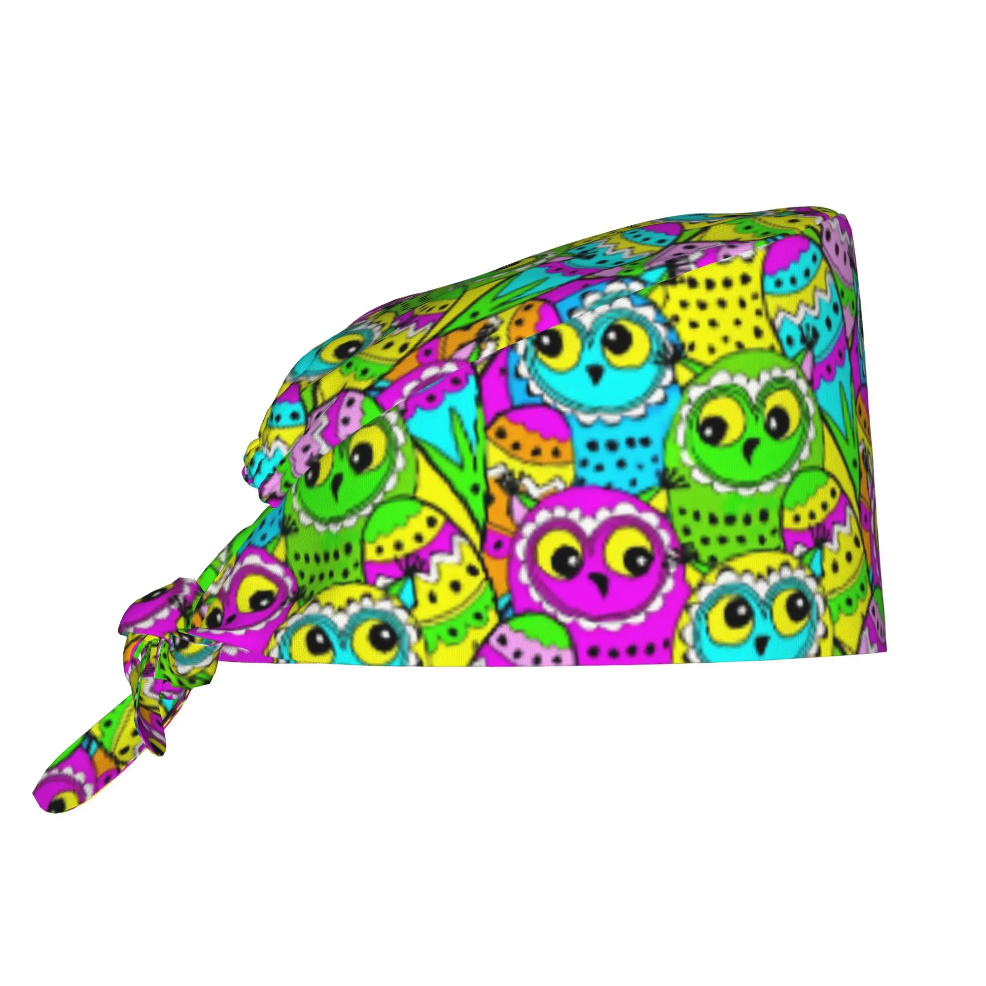 Funny Colourful Creative Owl Printed  Working Cap Surgical Hats Women Men  Operating Room Cap Nursing Cap Lab Works Hat
