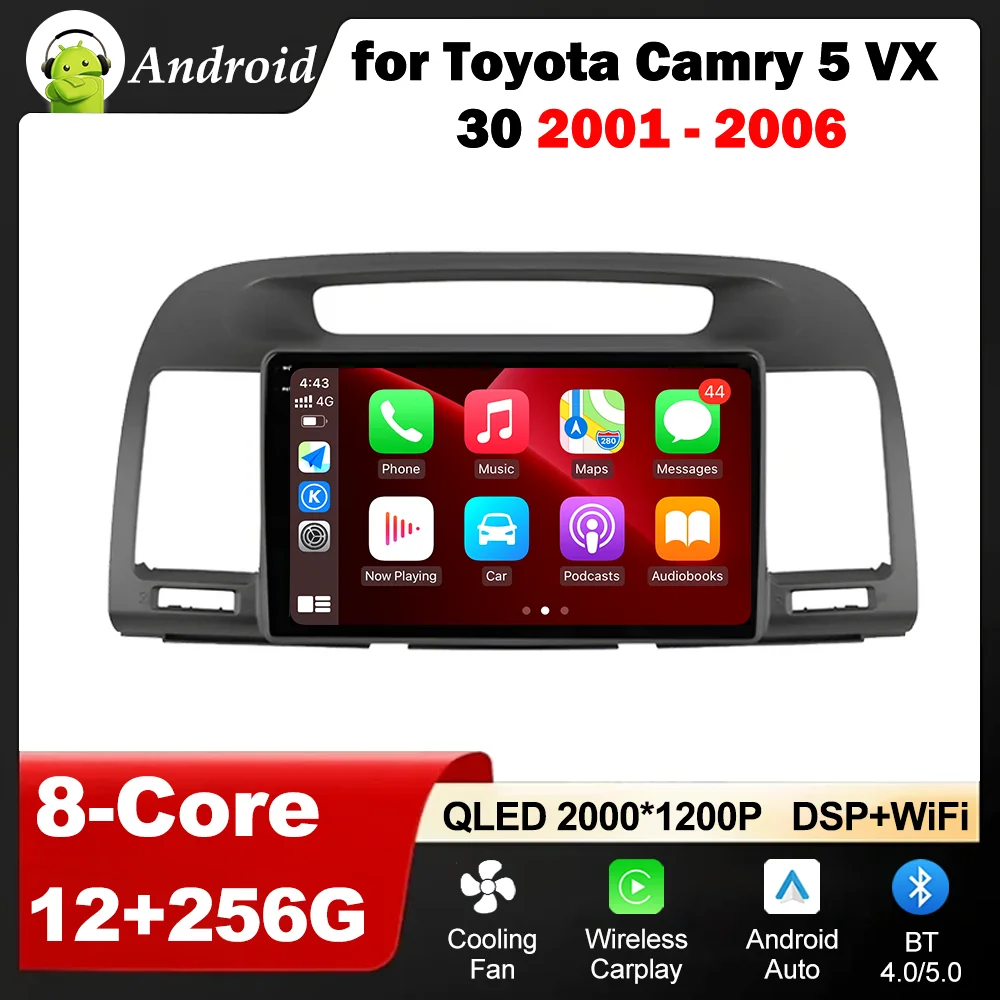 

GPS Navi Android Auto for Toyota Camry 5 VX 30 2001 - 2006 DSP Stereo Bluetooth IPS HD Touch Screen WiFi+4G Head Unit NO 2 din
