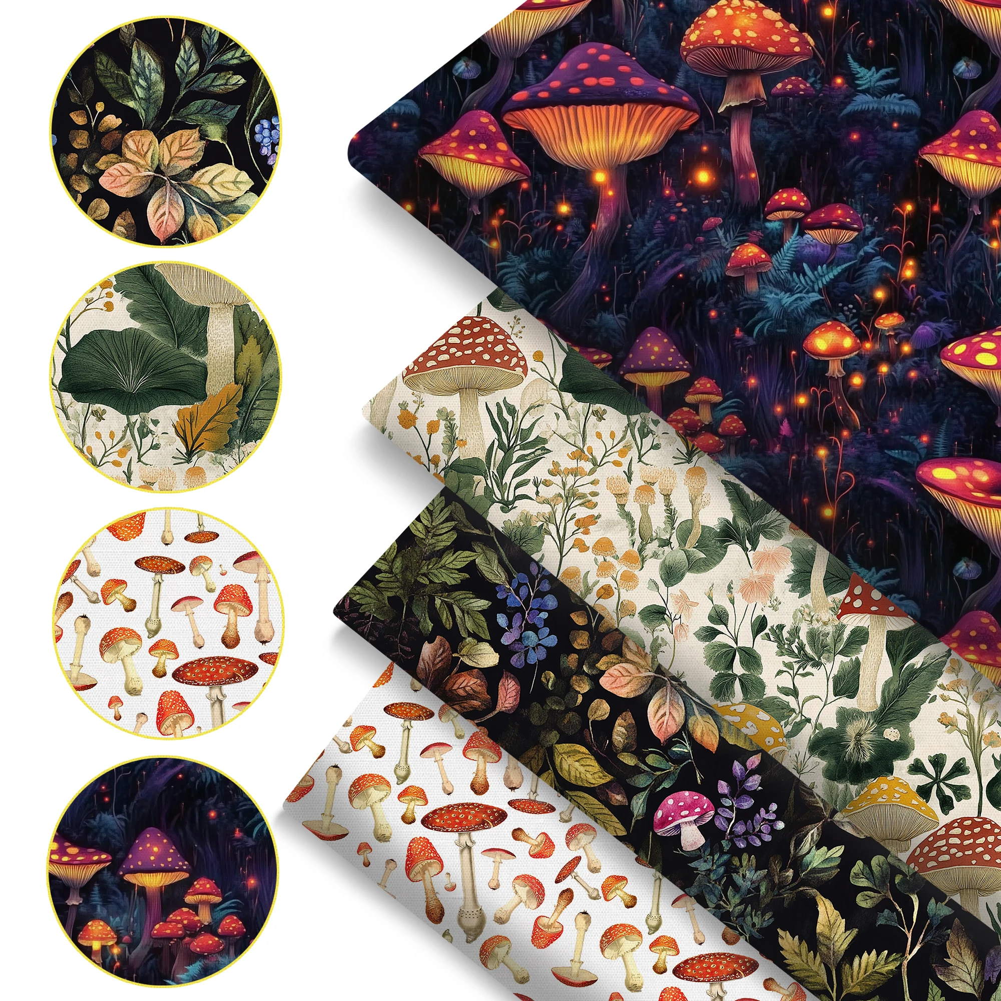 Pre-cut 4Pc/set 7.87x7.87inch(20x20cm) mushroom series Precut Quilting Fabric Fat Quarter Fabric Bundle