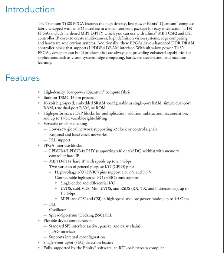 Efinix FPGA 개발 보드, 데모 보드, 학습 보드, MIPI 2.5G LPDDR4, Ti180J484