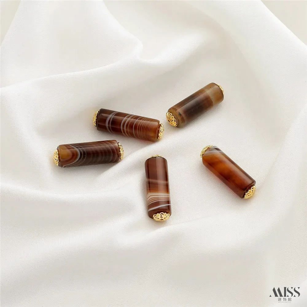 Natural Winding Striped Agate Through-hole Straight Tube Barrel Separated Bead DIY Handmade Bracelet Bead Jewelry Accessories