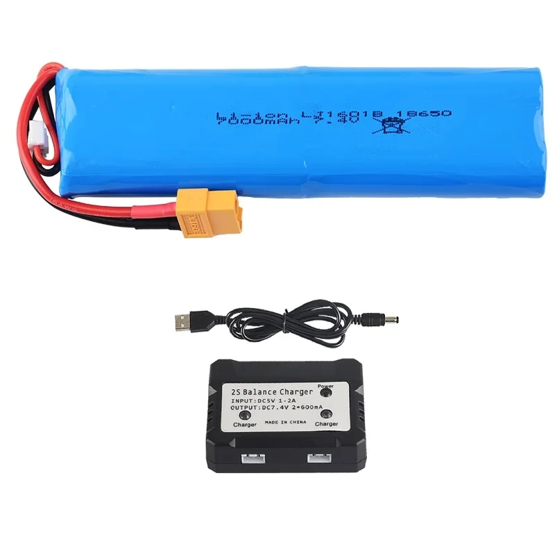 XT60/Tamiya Plug 2S 7.4V 7000Mah Li-Ion Batterij/7.4V Oplader Voor Henglong 3818 3819 3838 3839 3869 3889 3938 1/16 R/C Tank Onderdelen