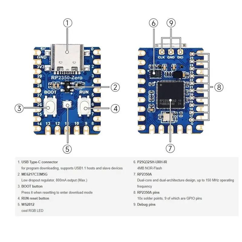 RP2350-Zero Mini Development Board Microcontroller Development Board Based On For Raspberry Pi RP2350A Soldered Pin-A79U