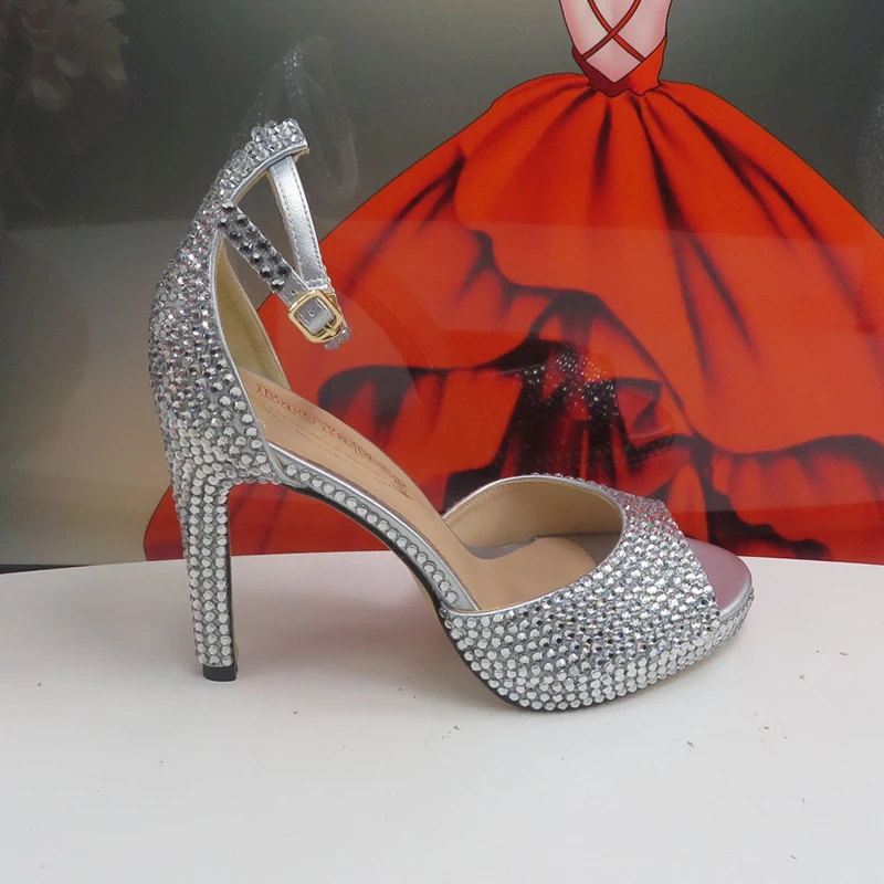 Super High Heel silvery Golden Bridal Wedding shoes Summer Sandals woman Fashion Party Dress shoes Ankle Strap sandal Open Toe