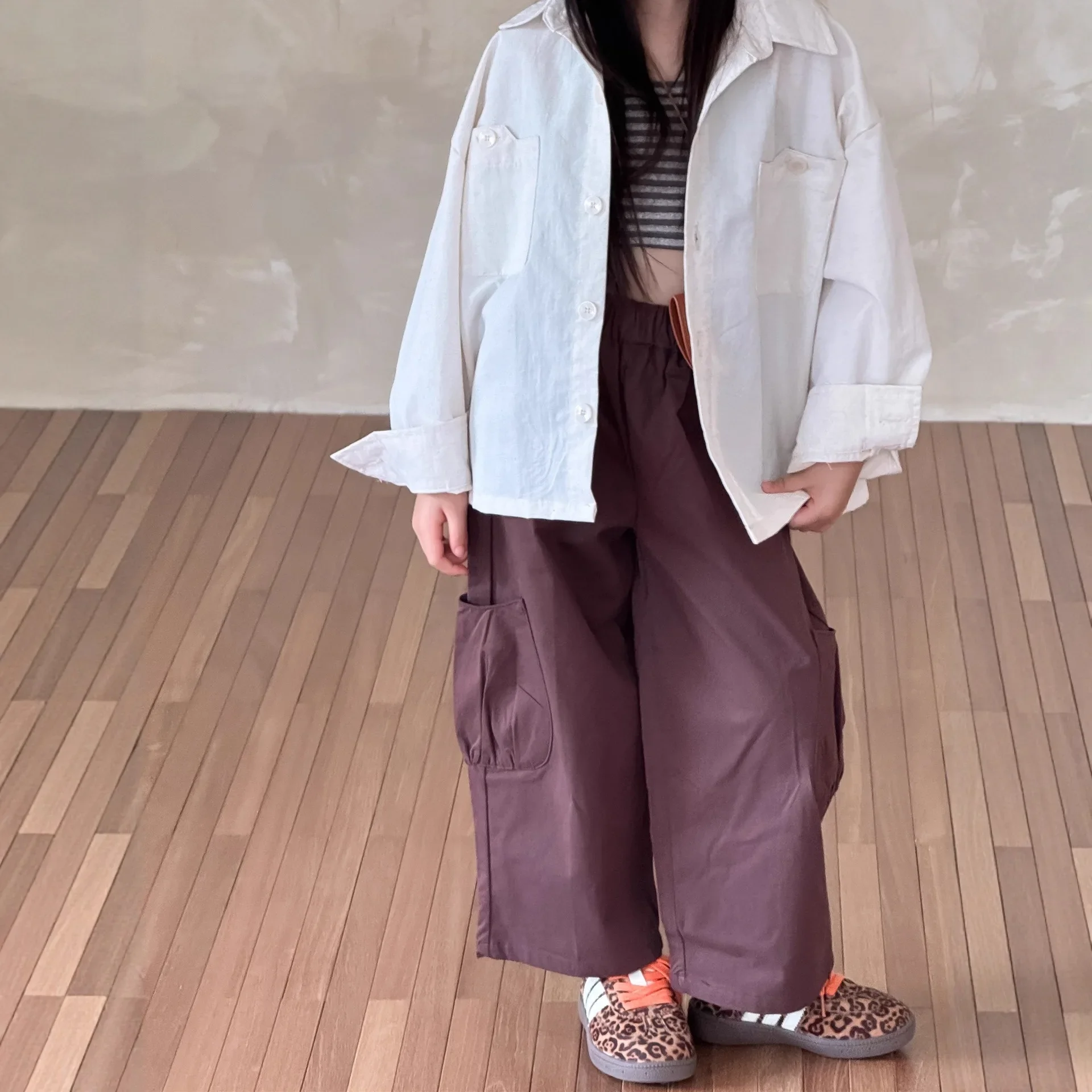 Girls Suit 2026 Autumn New Childrens Clothing Korean Style Girls Baby Shirt Jacket Bunched Feet Overalls Two Sets Casual Simple