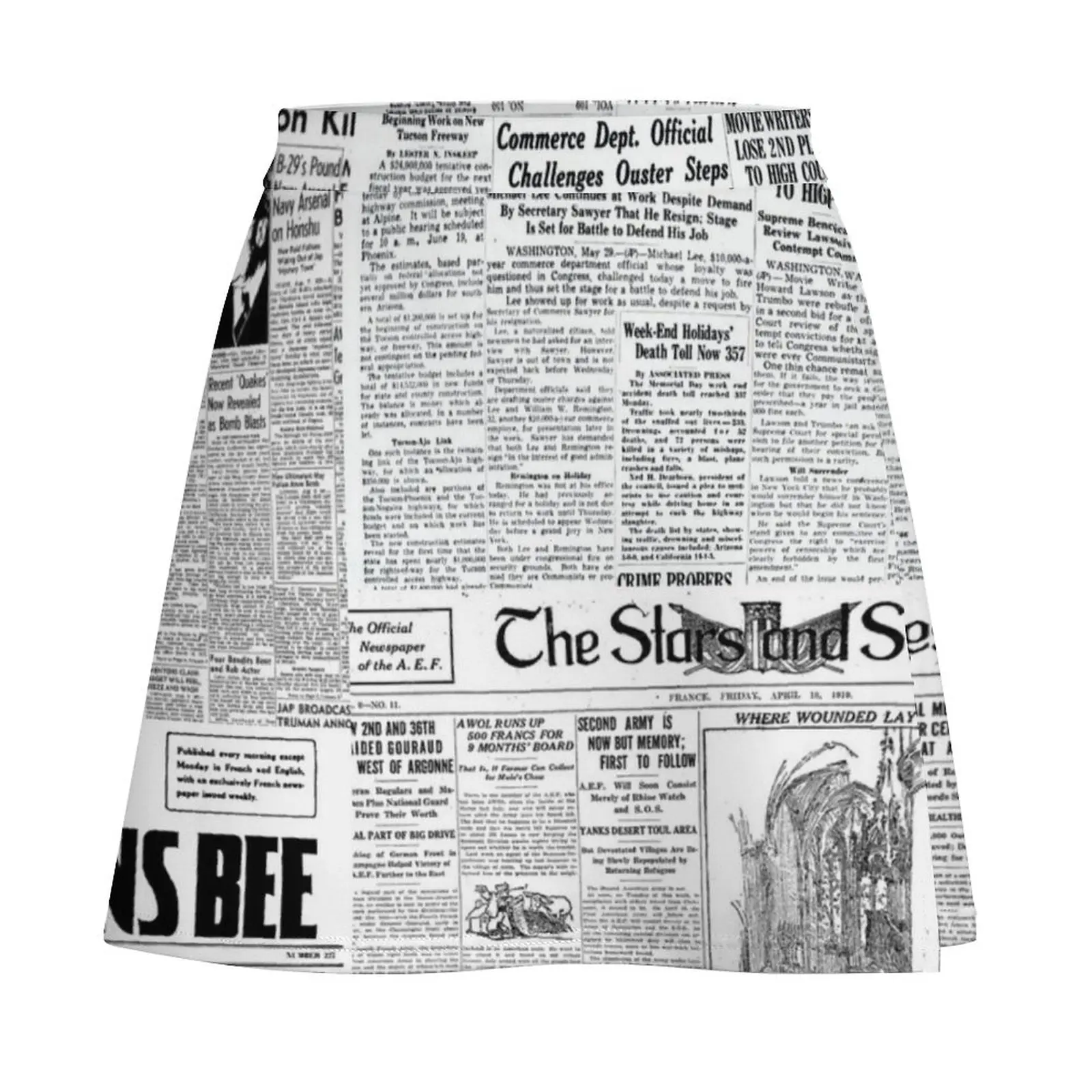 Newspaper Pattern Black and White Mini Skirt chic and elegant woman skirt women clothes Mini Skirt
