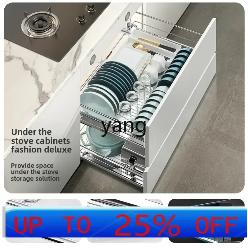 

LH Kitchen Cabinet Double Layer Basket 304 Stainless Steel Damping Guide Rail Dish Basket