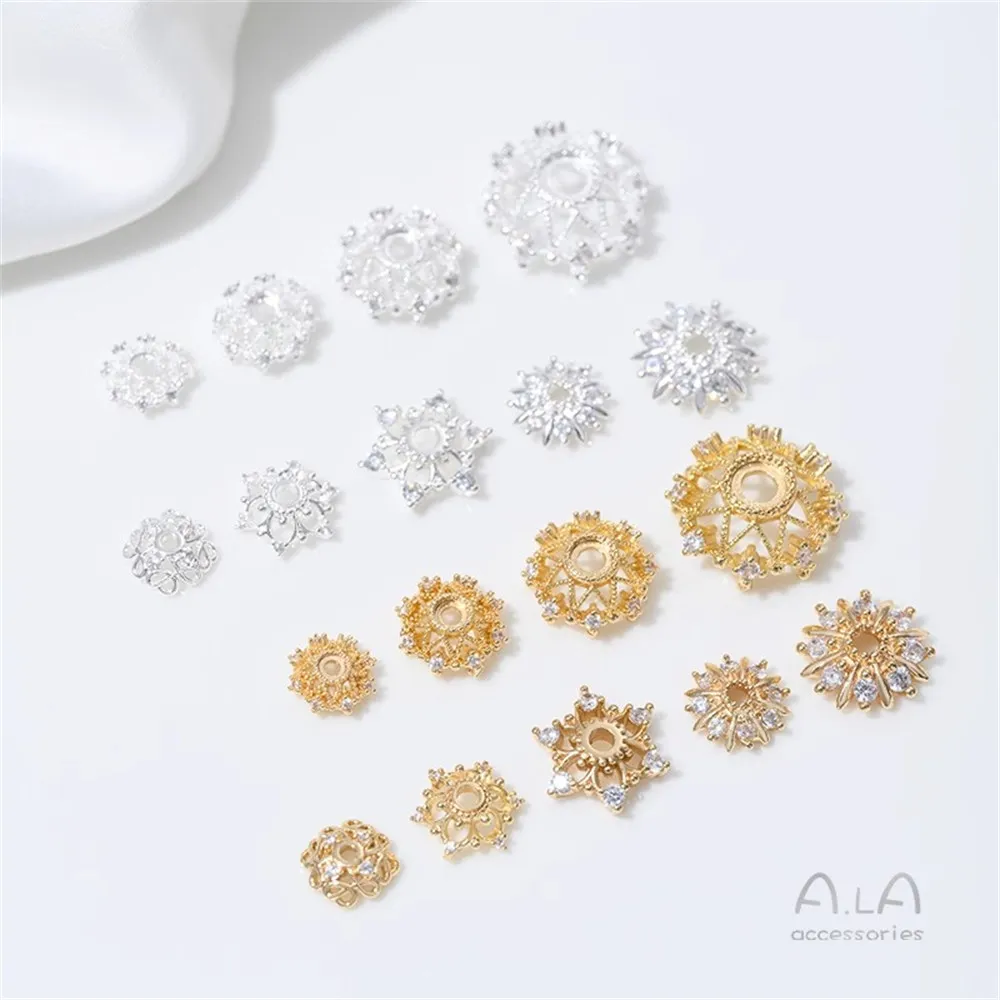 

14K Gold-plated Thick Silver-inlaid Zircon Snowflake Holder Bead Spacer DIY Handmade Pearl Bracelet Jewelry Accessories