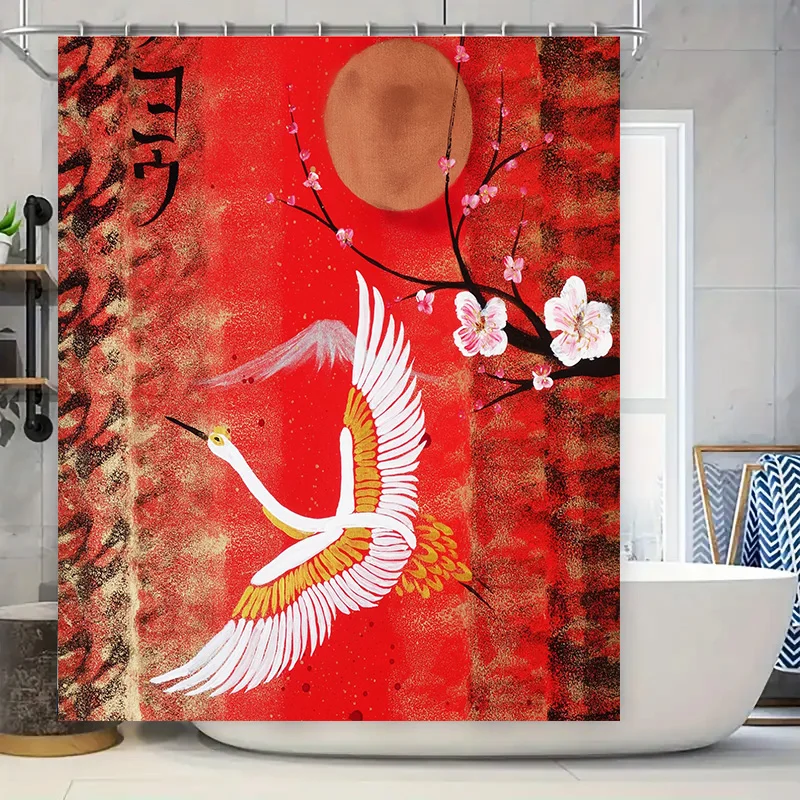

Уникальная современная красная занавеска для душа с дизайном белого журавля, идеально подходящая для декора ванной комнаты