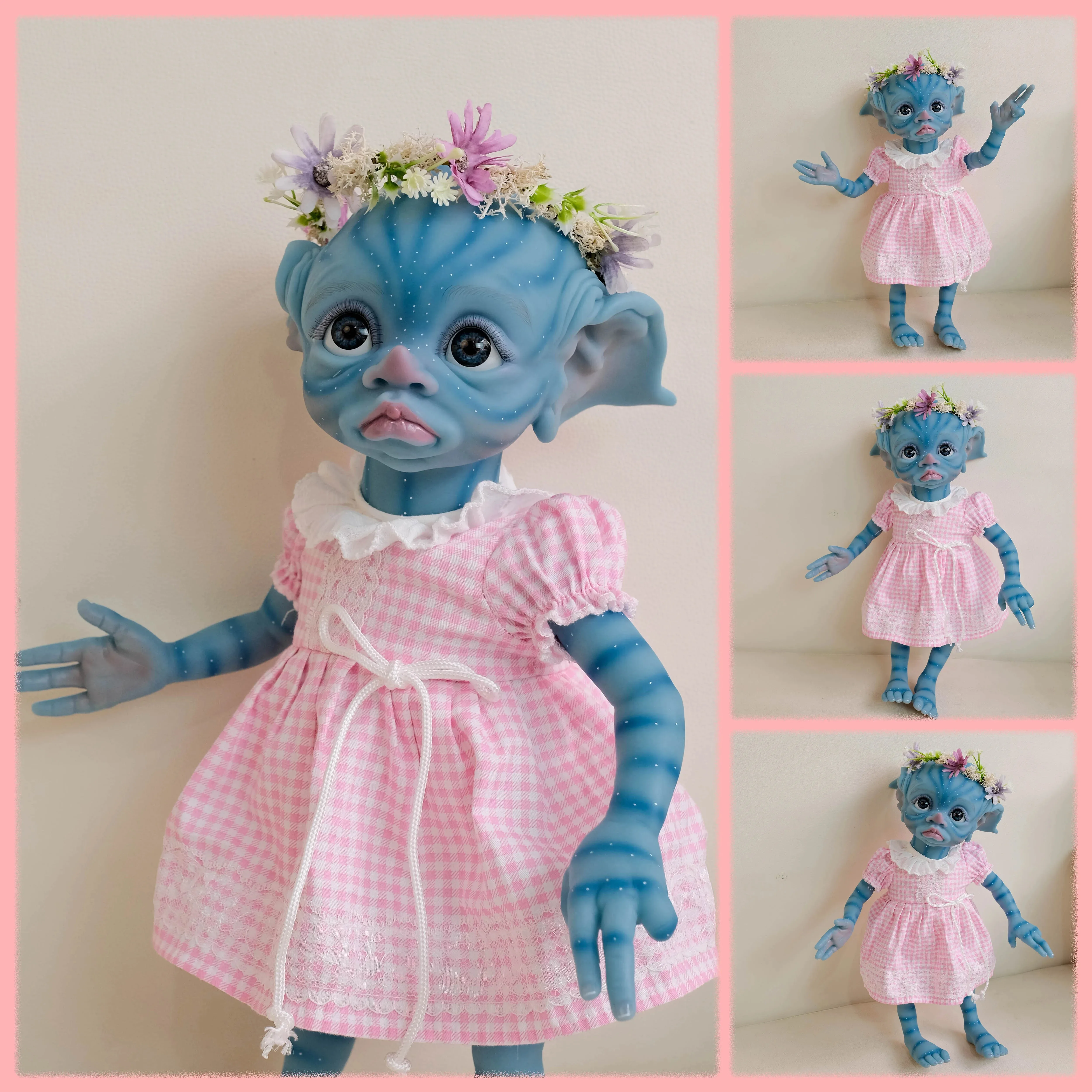 Tinky da 16 pollici Pelle blu Fata Elfo Baby Bambola finita già dipinta Bambola d'arte da collezione Reborn in morbido silicone per tutto il corpo