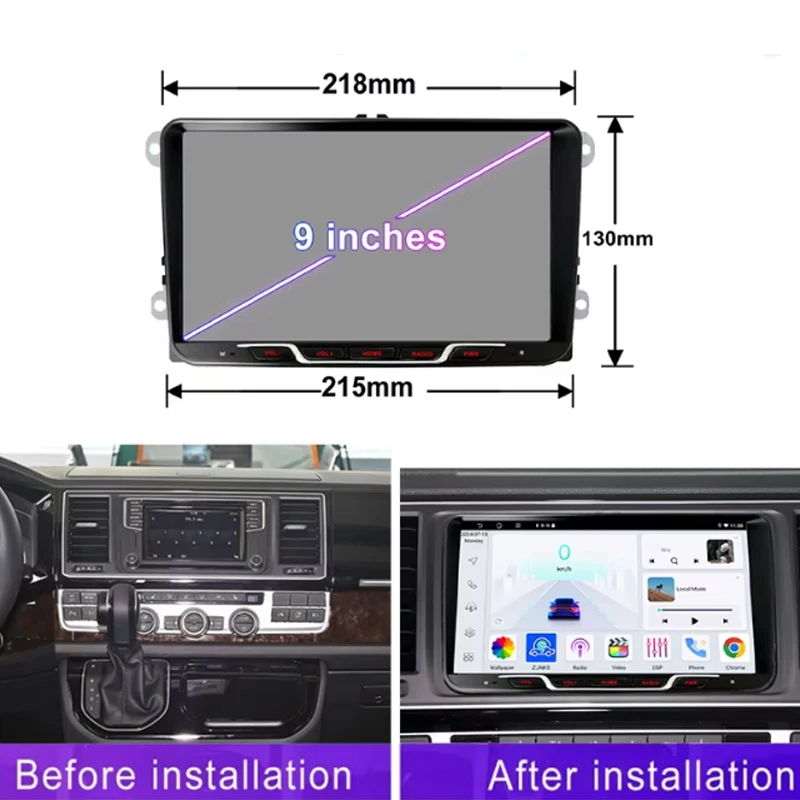 

9'' For VW Transporter T6 2016-2019 Multimedia Player Apple CarPlay Android Auto GPS BT WiFi 4+64GB Intelligent System FM Radio