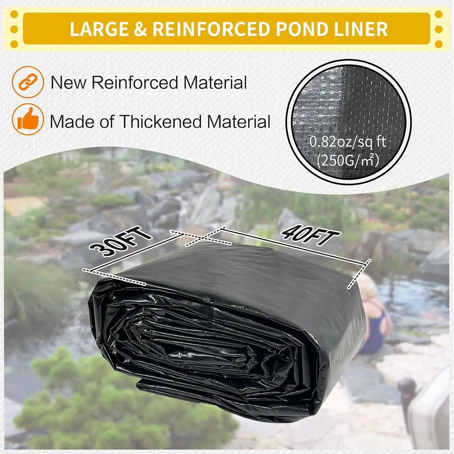 30x40 FT Reinforced PE Pond Liner 0.82oz/sq ft Thick Waterproof Pond Sheet for Koi Fish Duck Outdoor Garden Waterscape Pond