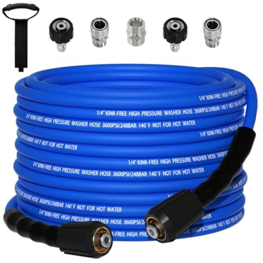 

Kink Resistant 1/4" Pressure Washer Hose 3600PSI Power Washer Hose Replacement M22-14mm with 3/8" Quick Connect Adaptor for Gre