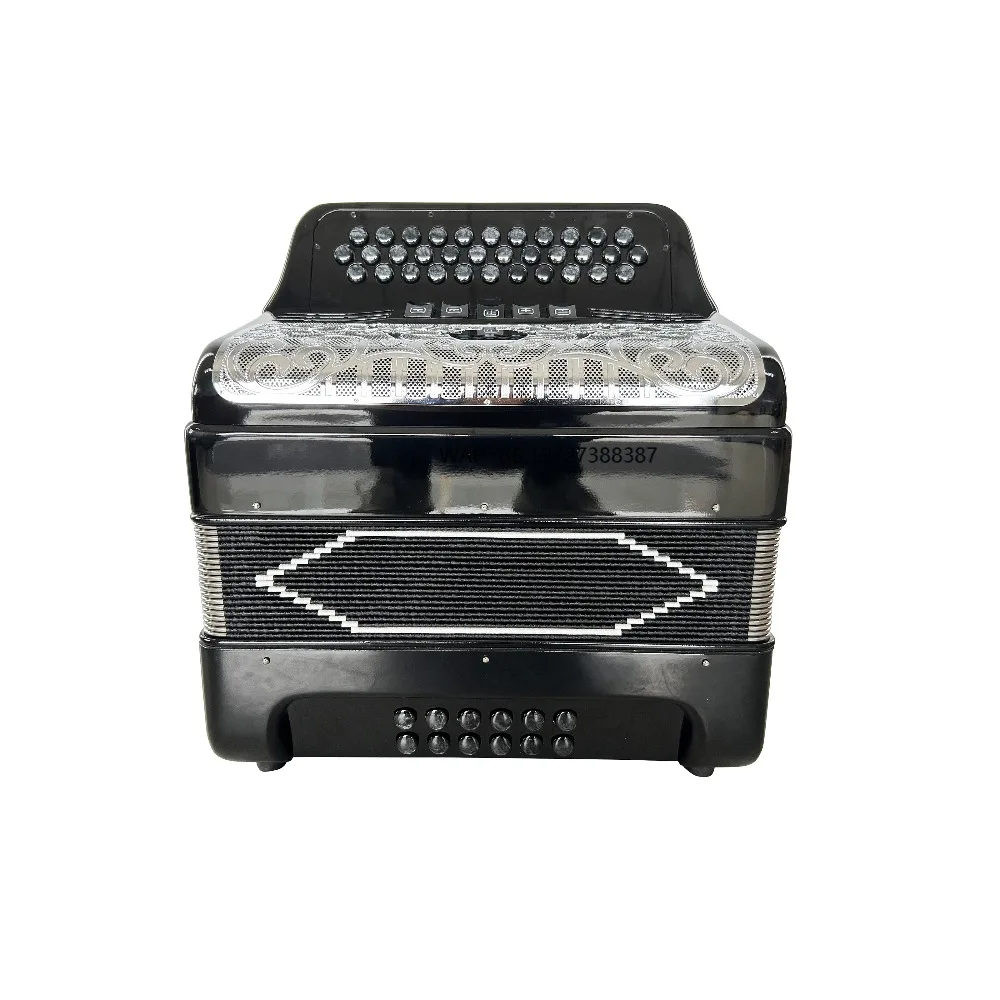 

JB3412D Professional 12 Bass 5 Registers Accordion Instrument 34 Buttons with Bright Black Silver Grill Wood Material