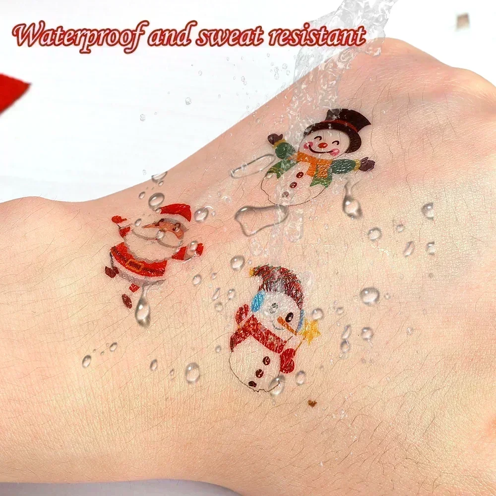 Autocollants de tatouage de dessin animé de Noël pour enfants, autocollant temporaire, décoration de bricolage, haute sécurité mentale, hler