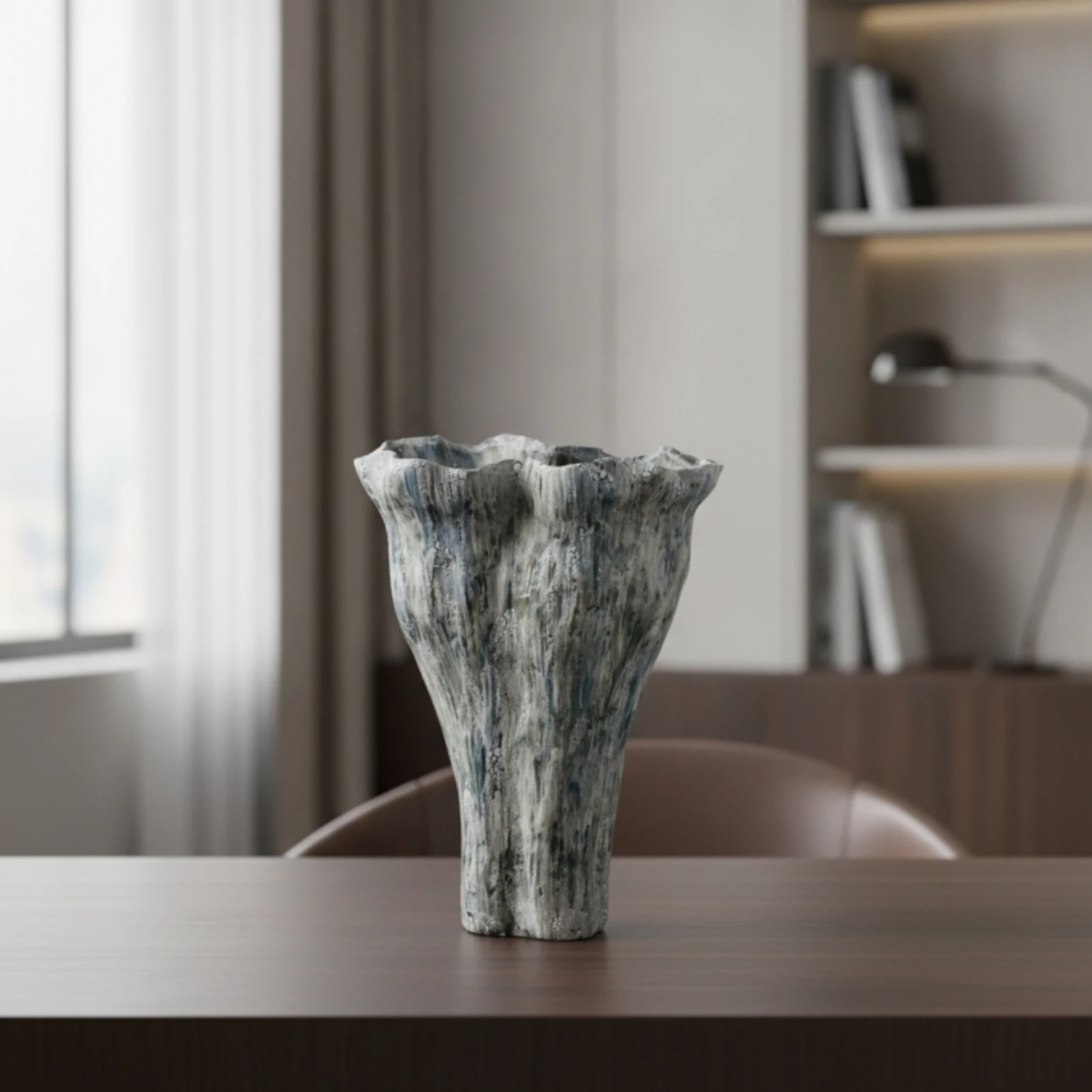Ceramic Vase Scalloped Vase with Wavy Rim Flower Holder Organic Textured for Decorators, Tabletop, Living Room