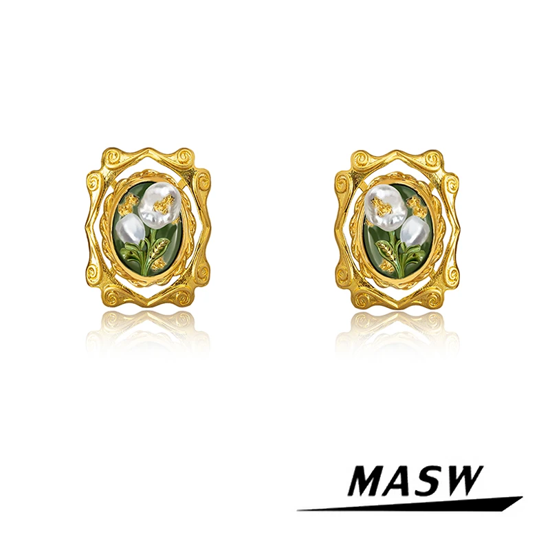 MASW Original Design Spring Summer Style Sweet Geometric Flower Earrings For Women Girl Party Wedding Gift Fashion Jewelry