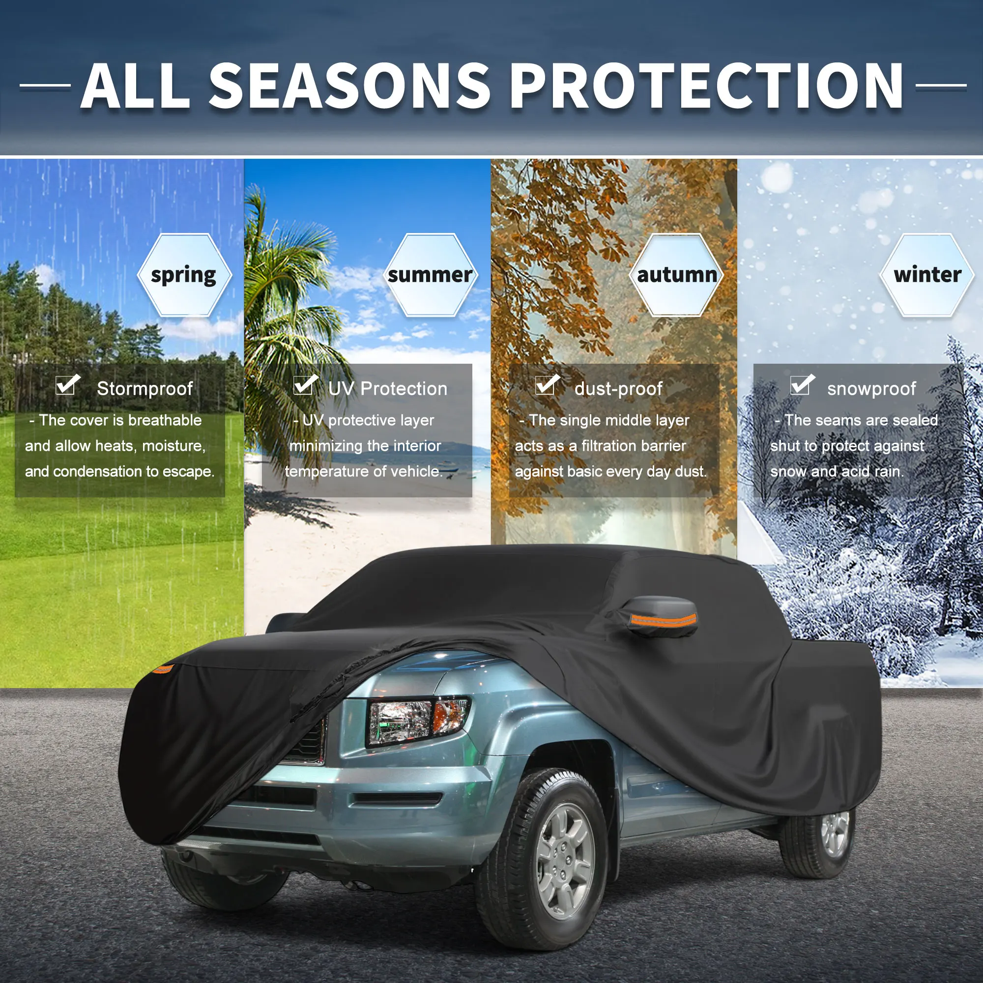 

Uxcell Car Cover Outdoor Waterproof Sun Rain Snow Hail Protection with Left Side Door Zipper Aluminum Film for Honda Ridgeline