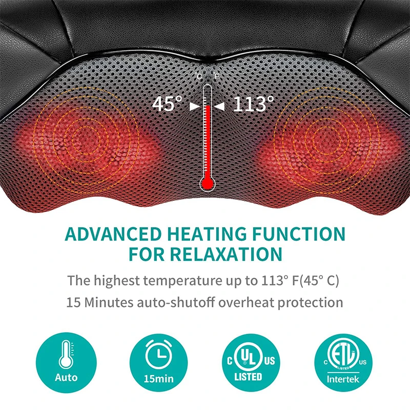 Nekteck Back Shoulder and Neck Massager U Shape Electric Full Body Shiatsu Massage Pillow with Heat Deep Soothing Muscle Massage