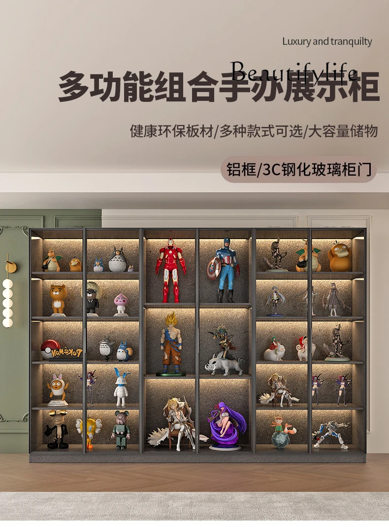 

Solid wood simple modern figure display cabinet Lego cabinet glass statue model display cabinet customization