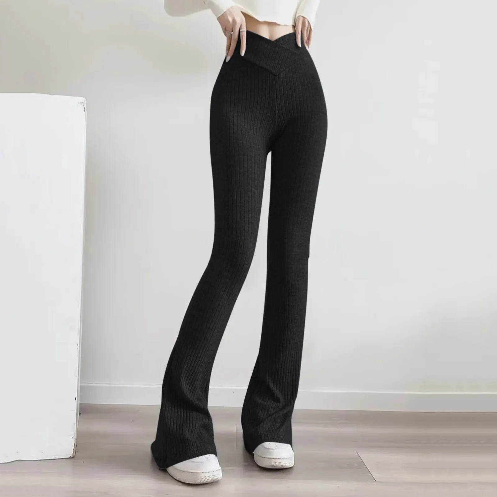 Drooping Micro Flared Pants Womens' Floor Length Pants Spicy Girl With V-Shaped High Waist Trousers Slim-Fit Hip Hugging Slacks