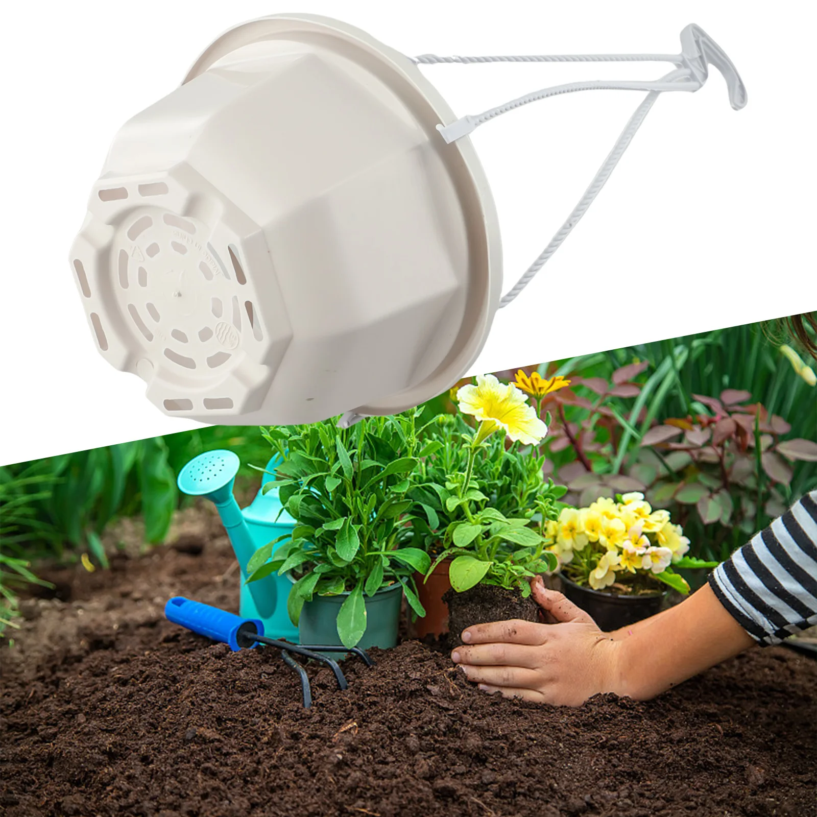 Plastic Hanging Plant Basket With Detachable Hook For Indoor Outdoor Use Wall Mount White 13cm Drainage And Airflow