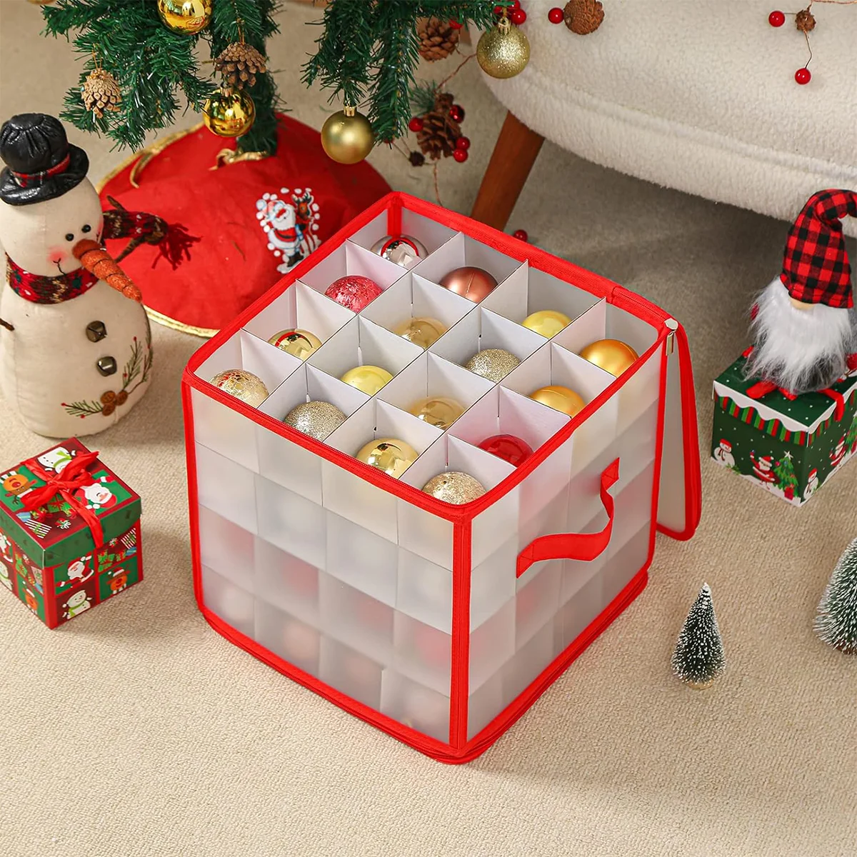 64 Grid Baubles Storage Box Translucent Christmas Balls Storage Containers Xmas Tree Decorations Divider Toys Storage Organizer