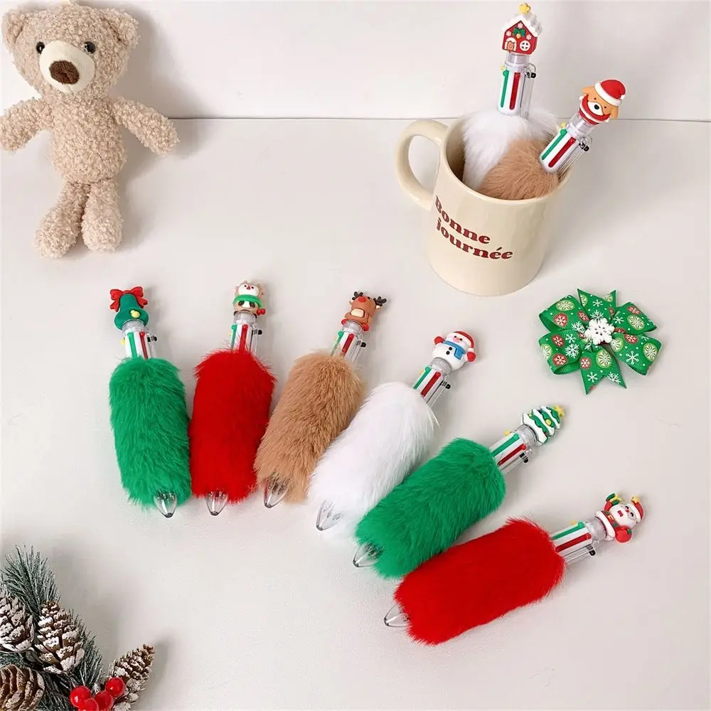 Christmas Plush Cartoon Six Color Xmas Gel Pen Neutral Pen Children Press Ballpoint Pens Christmas Gift Student Writing Tool