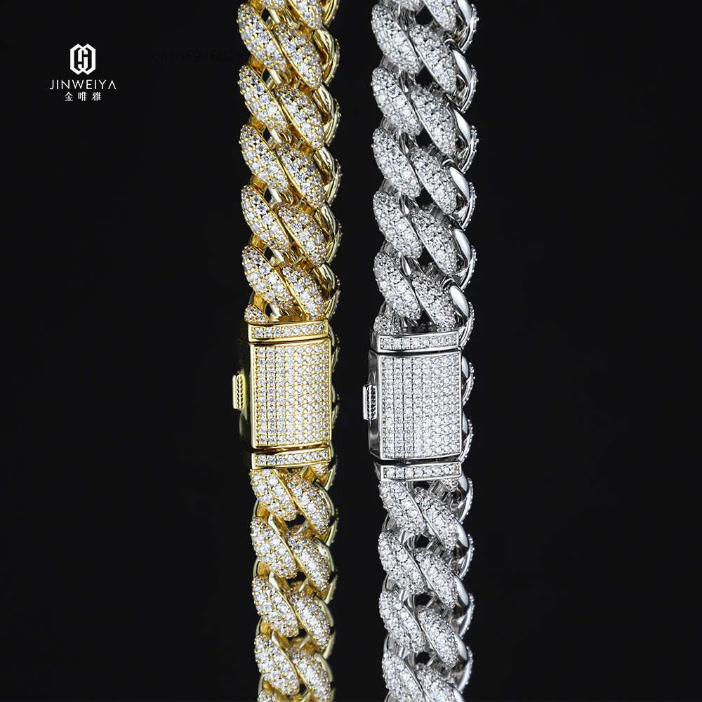 Pass Diamond Test Gra Moissanite 18k Gold Sterling Silver Cuban Link Chain for Men Hip Hop Necklace.