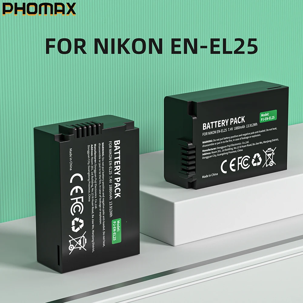 PHOMAX EN-EL25 EN-EL25a ENEL25 7.4V 1880mAh Rechargeable Li-ion Battery for Nikon Z50 Z30 ZFC Mirrorless Digital Cameras