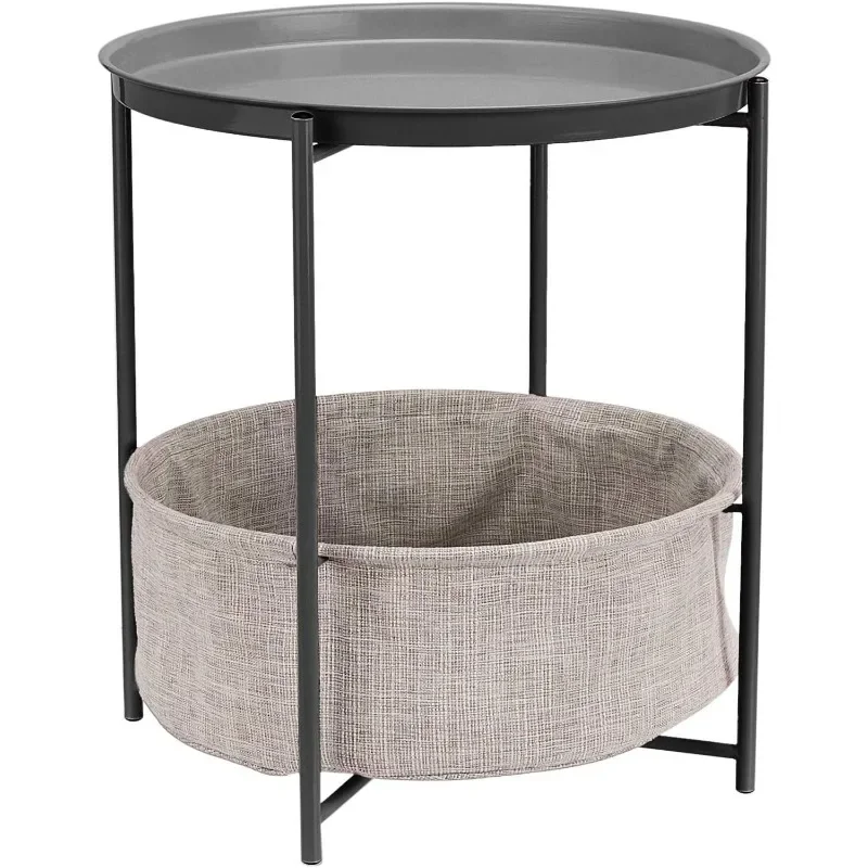 

Round Bedside Storage End Table, Side Table with Cloth Basket, Charcoal/Heather Gray, 17.7 x 17.7 x 18.9 in