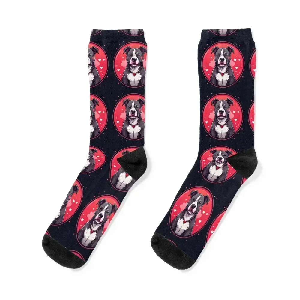 

Pitbull with hearts Design Socks funny gifts halloween Toe sports anti slip football Woman Socks Men's