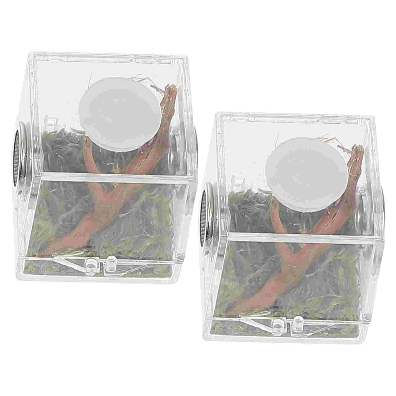 2 Set Jumping Spider Breeding Box Micro Container Insect Living Habitat Tank Pet Carrier Acrylic House