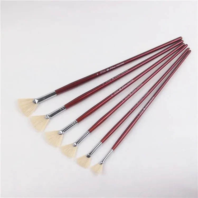 6 pcs/suits red Wood rod acrylic painting brush pig bristle fan shpe oil painting brush pen Art painting supplies  material