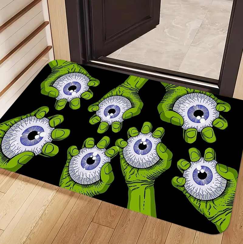 Gothic Horror Hand Holding Eyeball Doormat Weird Monster Eye Print Absorbent Entryway Floor Mat for Front Door Home Decor