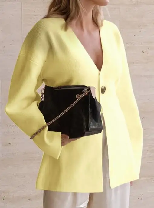 سترة نسائية 2025 الخريف والشتاء أحدث تتجه مزاجه أنيقة بلون سترة بأكمام طويلة قميص الملابس النسائية #3