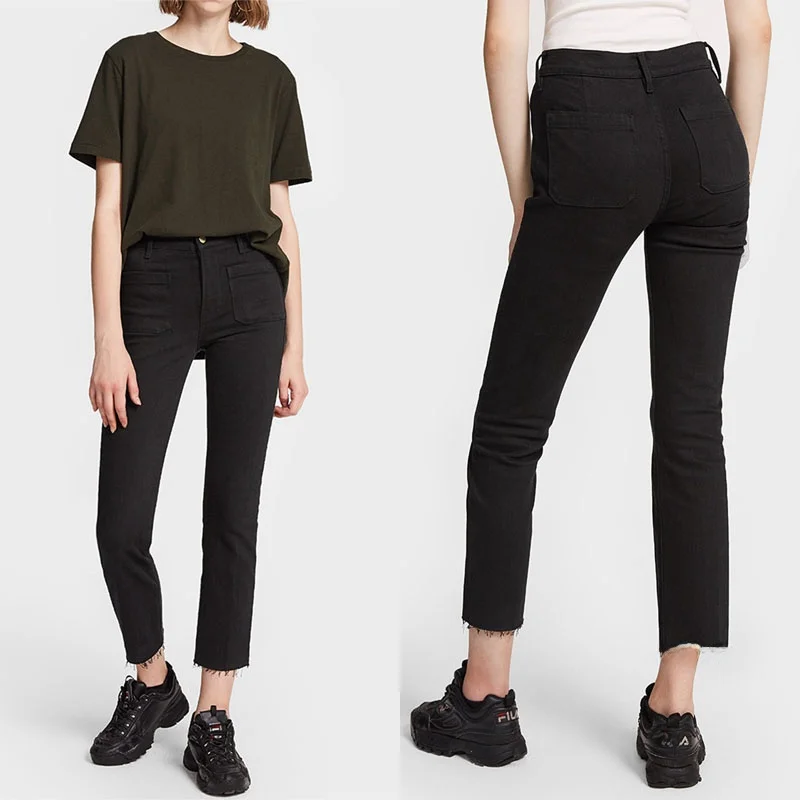 

Spring 2026 Women's High Waist Straight Leg Jeans Elastic Slimming Black Nine Point Elastic Denim Pants Long Leg Effect