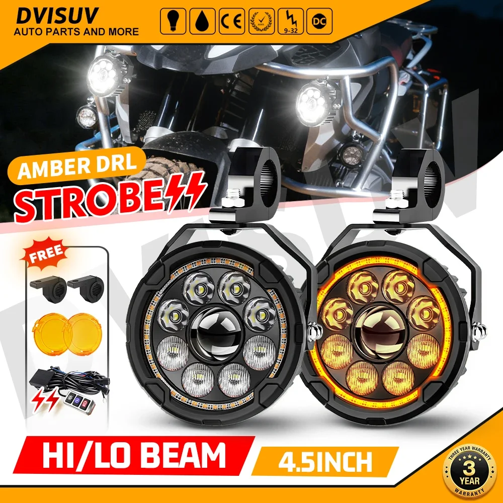 HAOLIDE New 4.5inch Moto Lights With High Low Beam Amber Yellow DRL Motorcycle Aux External Spotlight For Motorcycleoff-road use