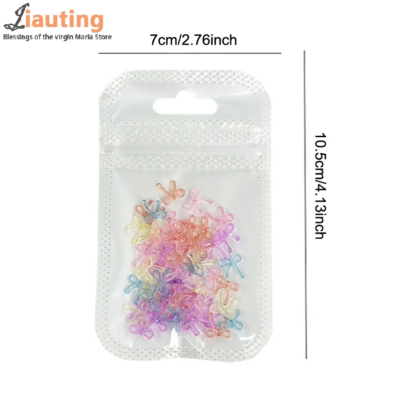 

100Pcs Soft-carved Ice Transparent Color Ribbon Bow Tie Nail Art Decoration Tools Wearing Nail Art Diamond Accessory