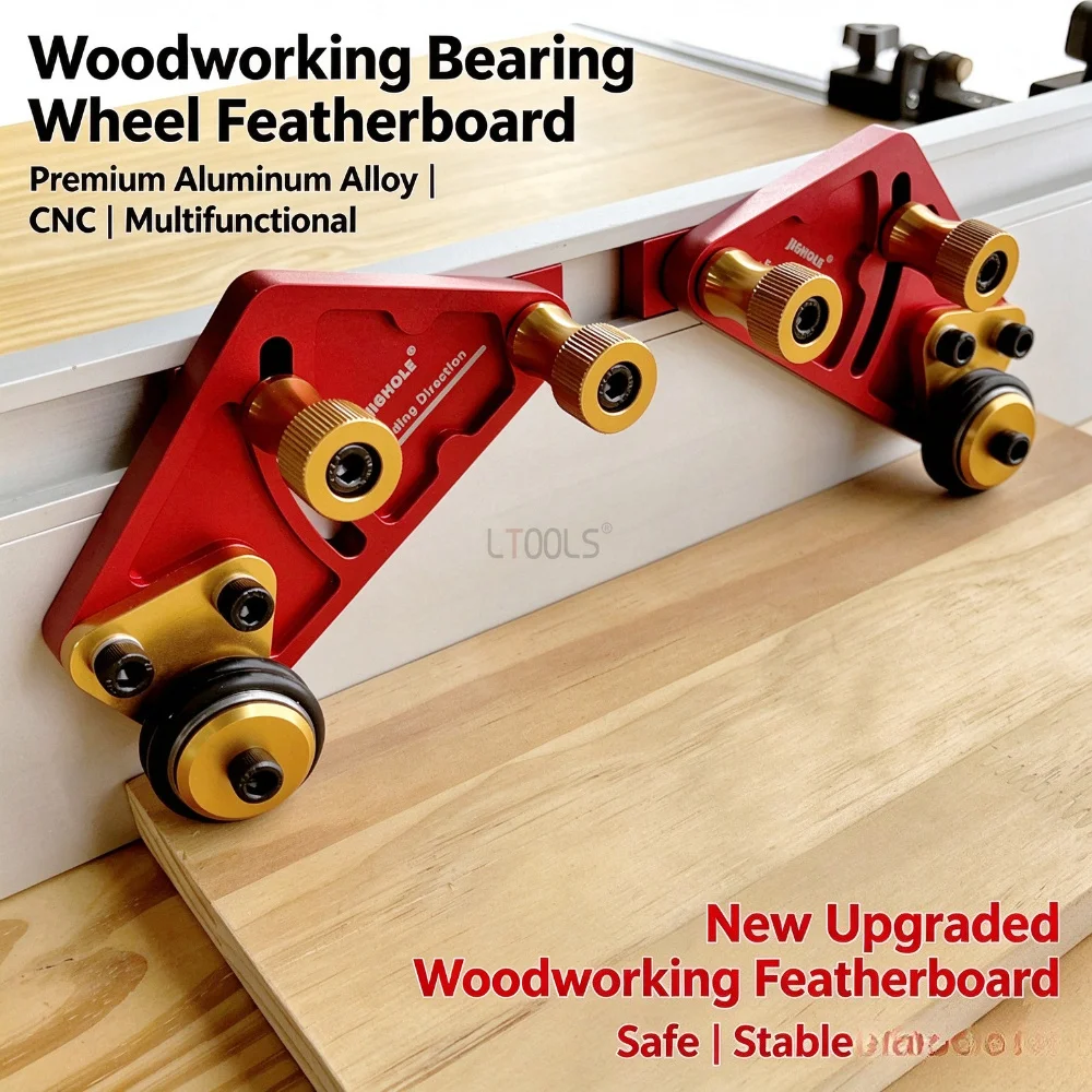 Dual Roller Featherboard Multi-functional Bearing Wheel Stock Roller Hold Down Woodworking Feather Board Safety Auxiliary Tool
